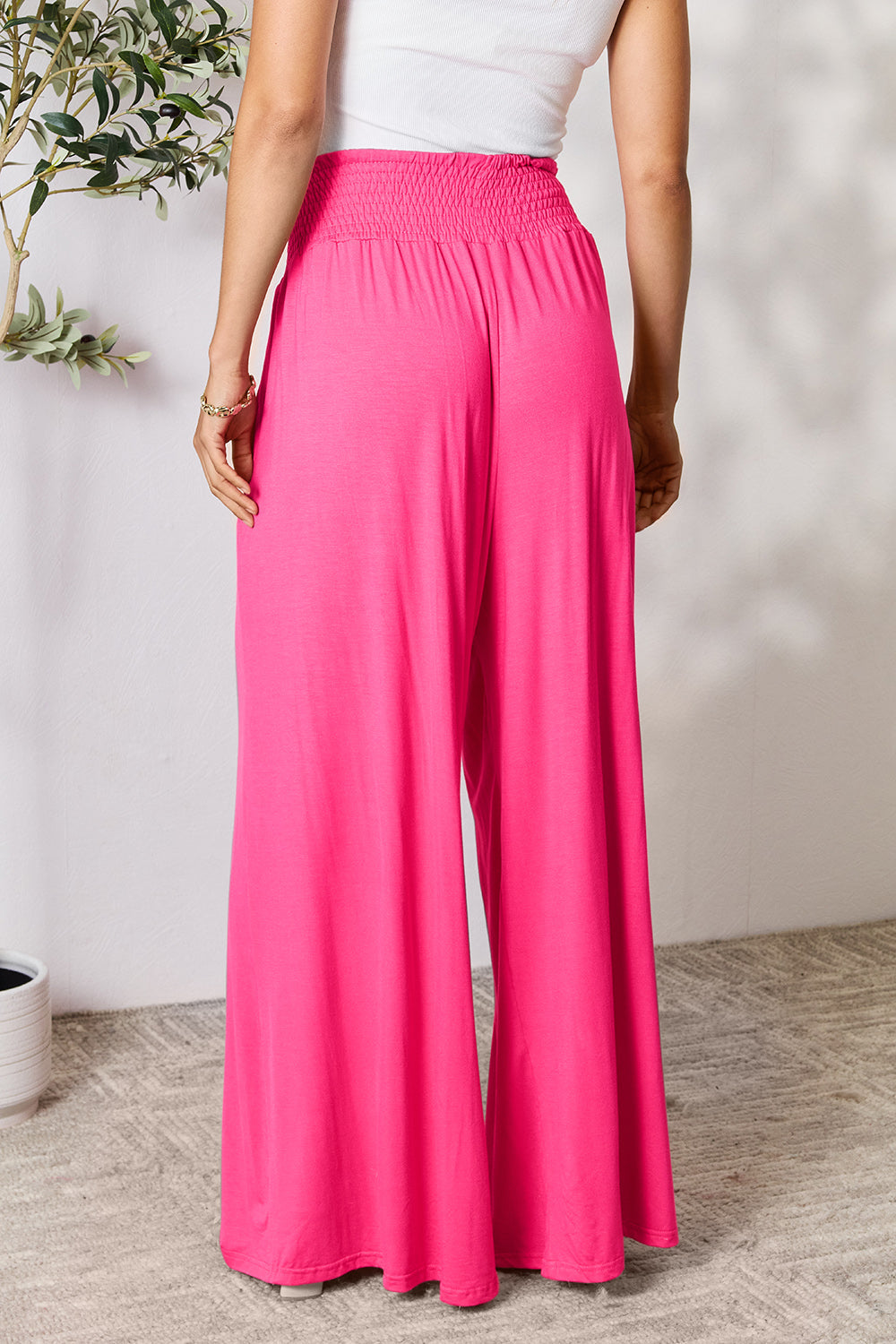 Pantalón ancho de talle alto fruncido de cuerpo entero Double Take