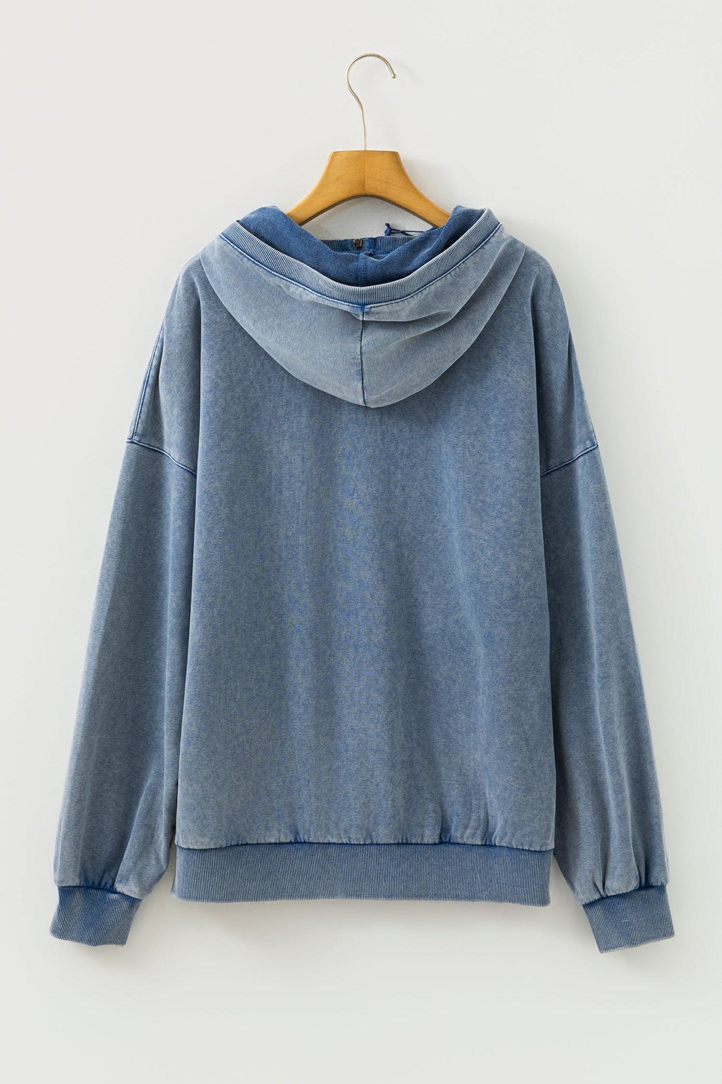 Sudadera con capucha holgada de lavado mineral con medio cierre y bolsillo canguro, negra