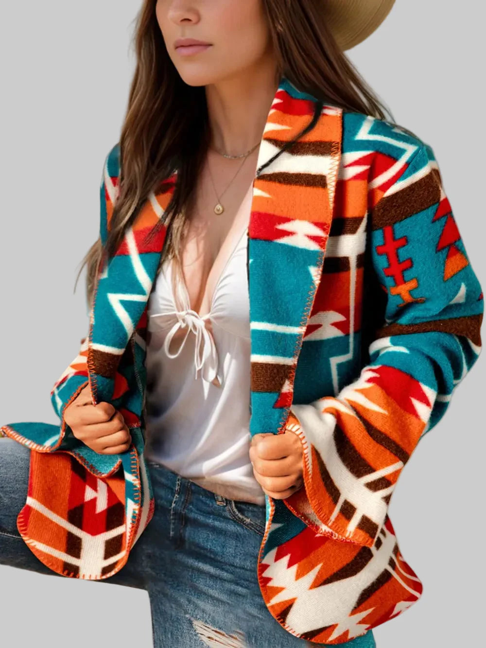 Chaqueta de manga larga con cuello para mujer