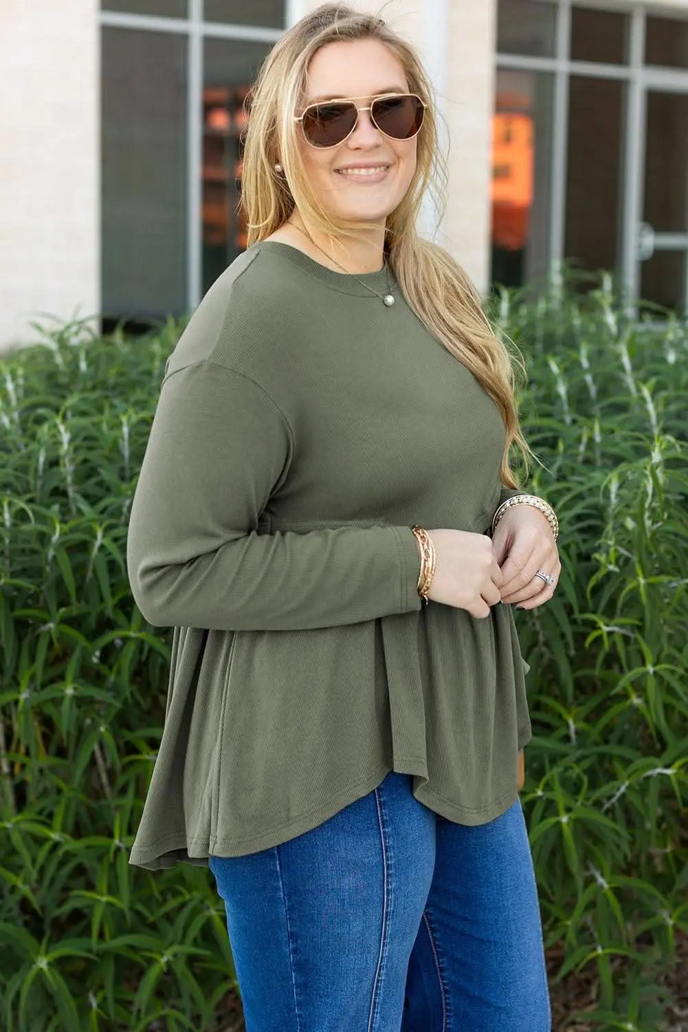 Sweaters Love Salve Mist Green Plus Size Women's Babydoll Top: Comfy & Fashionable