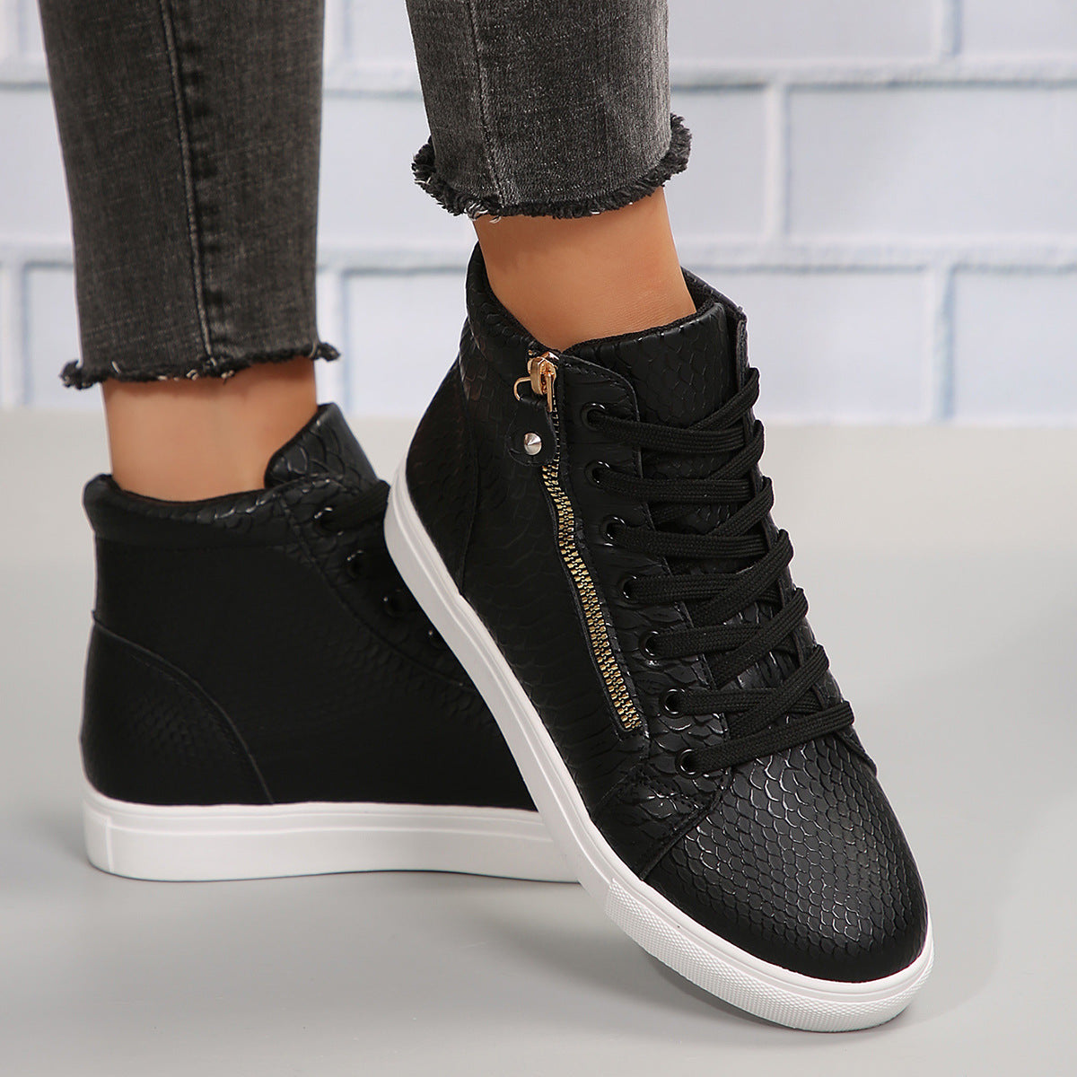 Women's Platform Lace-Up High-Top Casual Sneakers