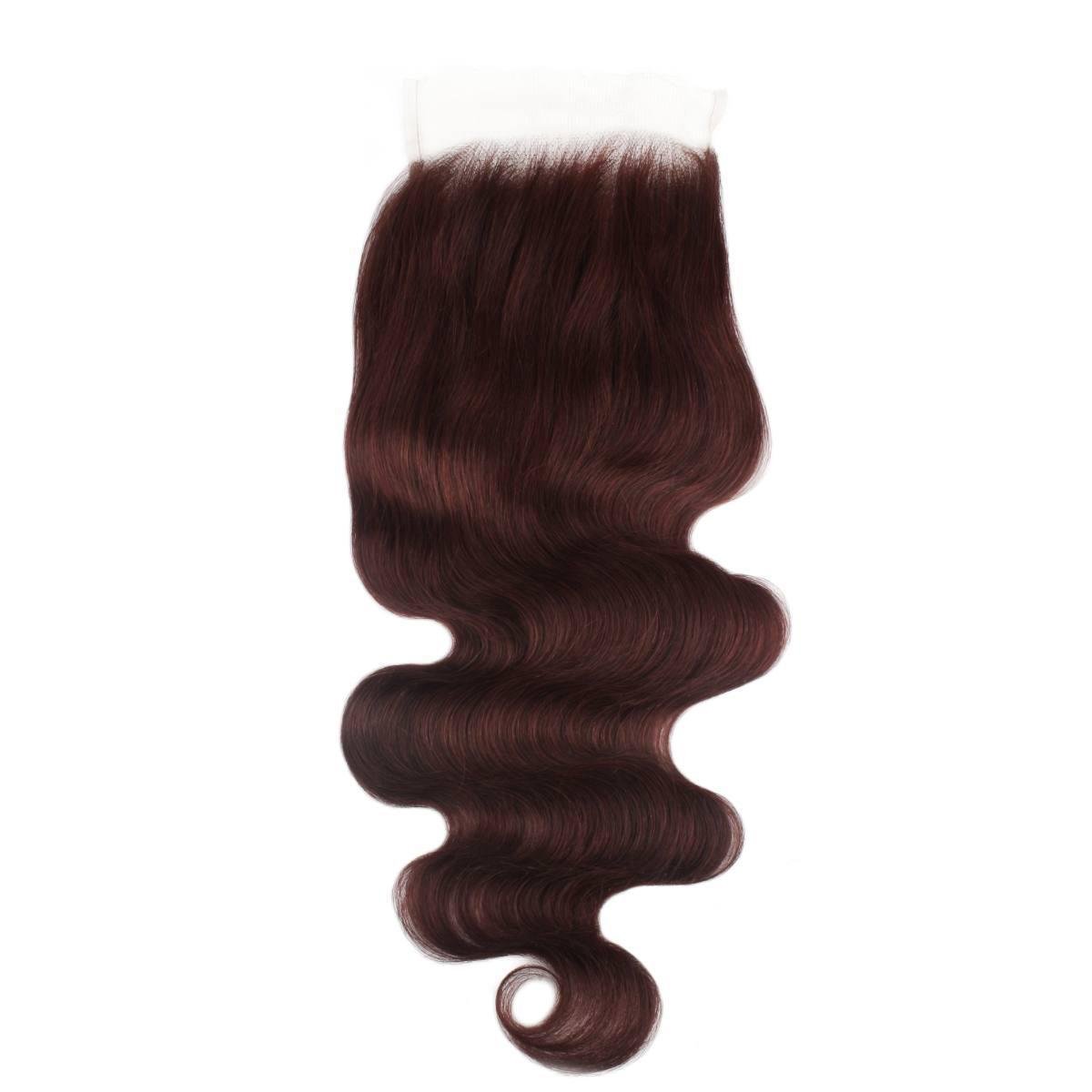 Cierre de Cabello Humano Burgundy Body Wave 5x5 con Encaje HD