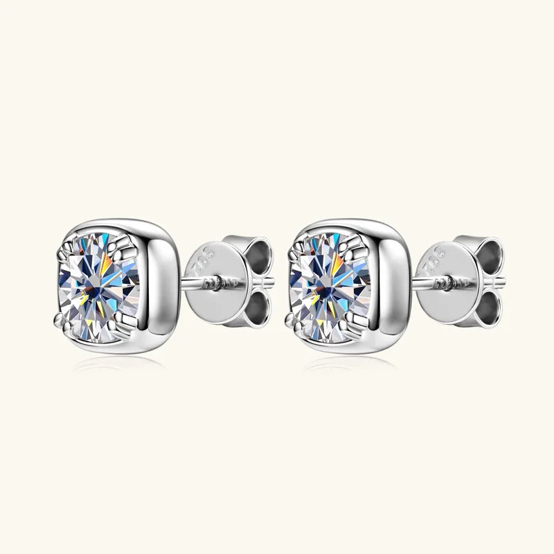 6.5mm 1ct Round Moissanite Stud Earrings 925 Sterling Silver Square Setting
