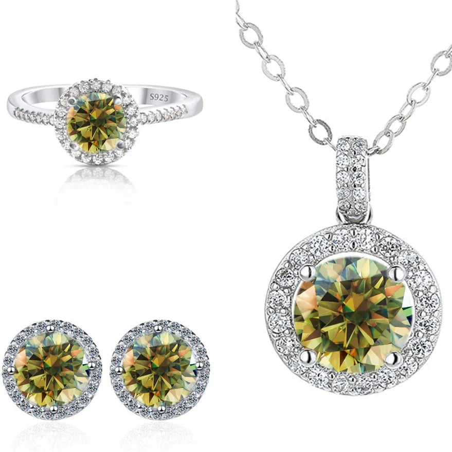 6.5mm Moissanite 925 Sterling Silver Bridal Jewelry Set Ring Earring Pendant