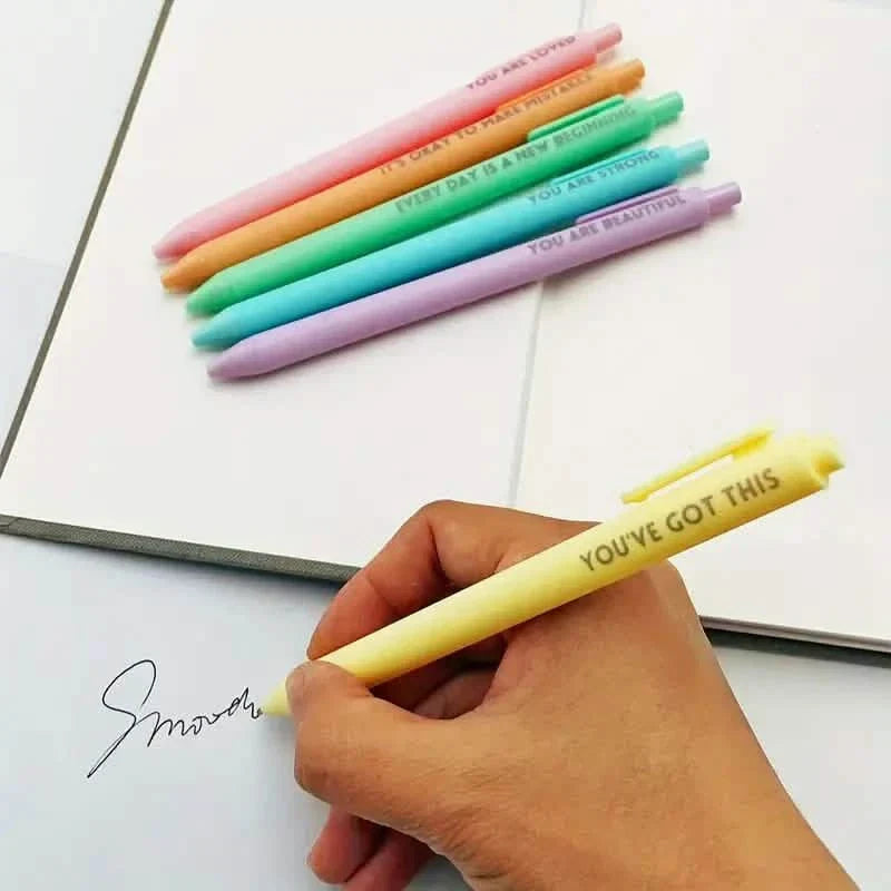 6-Pack: Motivational Rollerball Pens - Positive Message Writing Pens for Journaling