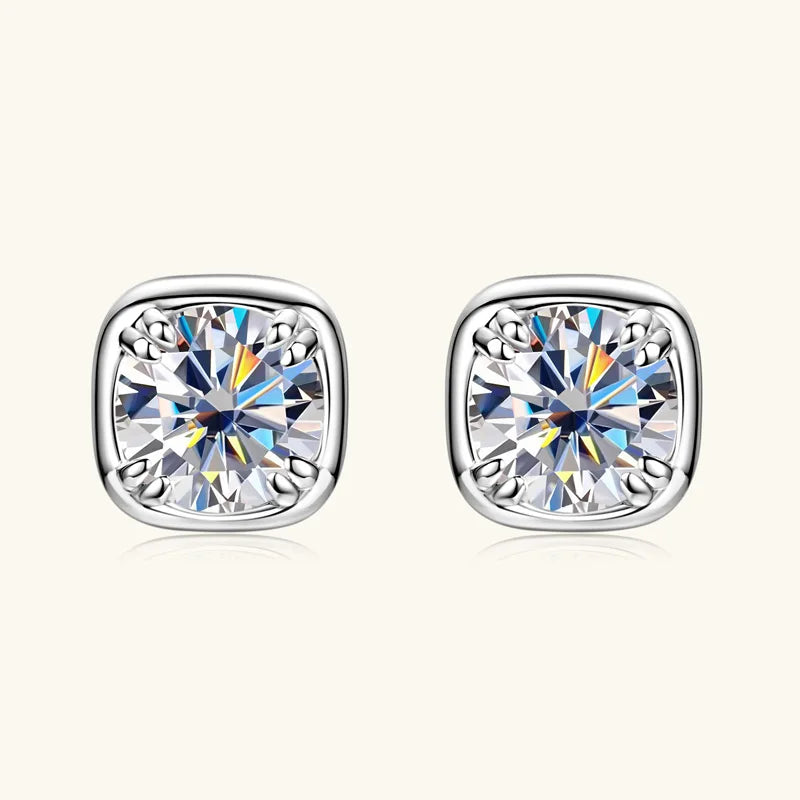 6.5mm 1ct Round Moissanite Stud Earrings 925 Sterling Silver Square Setting