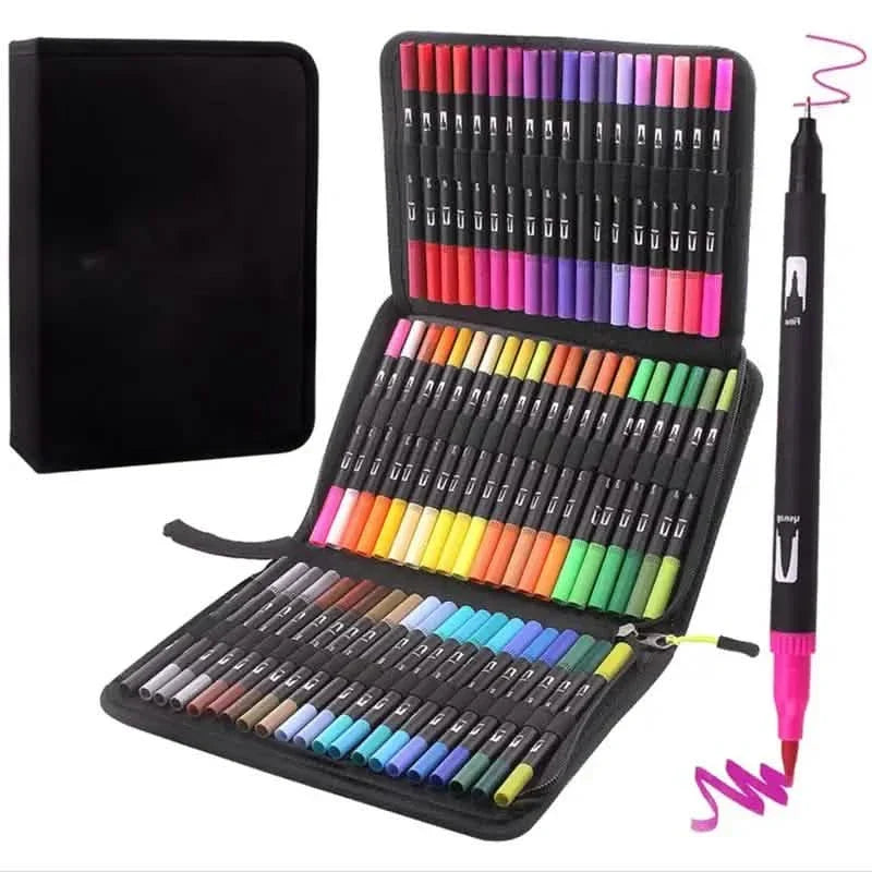 60-Pieces: Vibrant Double-Tip Brush Pens - Artist-Grade Fine & Brush Markers