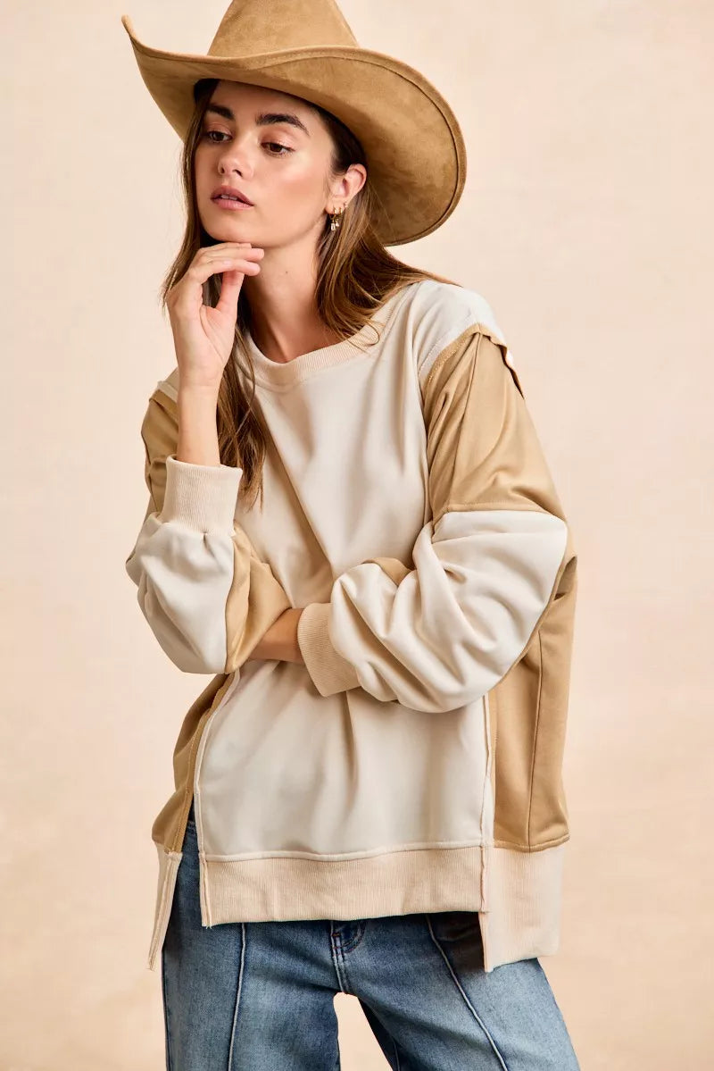 Top de Terry Francés Color Block BiBi con Detalle de Costura Abierta