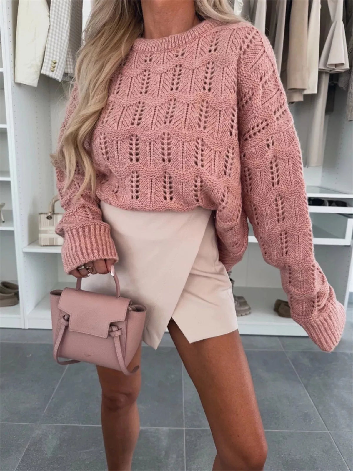 Openwork Round Neck Sweater