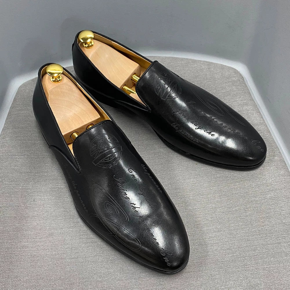 Italian Style Hand-painted Letters Men's Leather Dress Shoes Casual Shoes