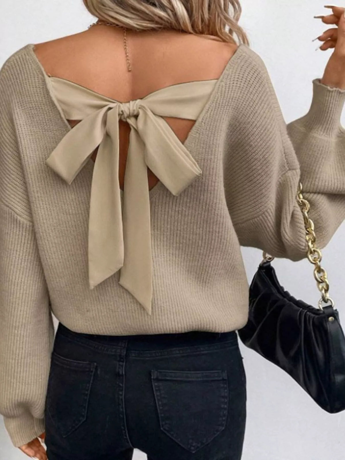 Back Bow V-Neck Sweater