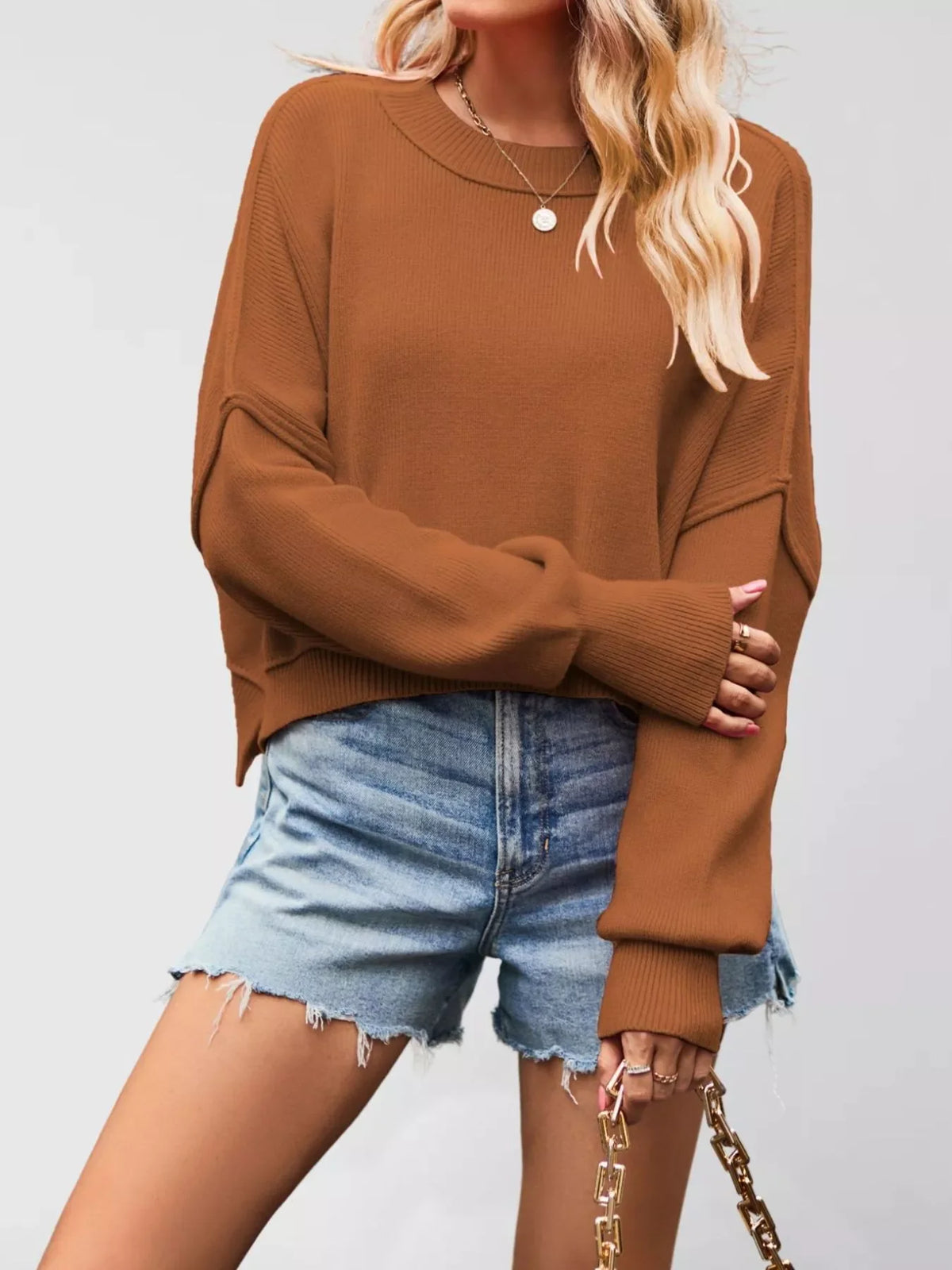 Crew Neck Dropped Shoulder Sweater