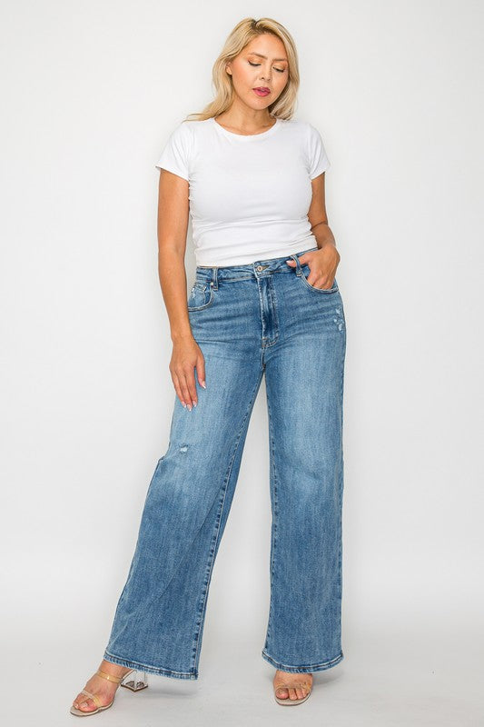 Jeans bytos de tiro alto de pierna ancha con bolsillos