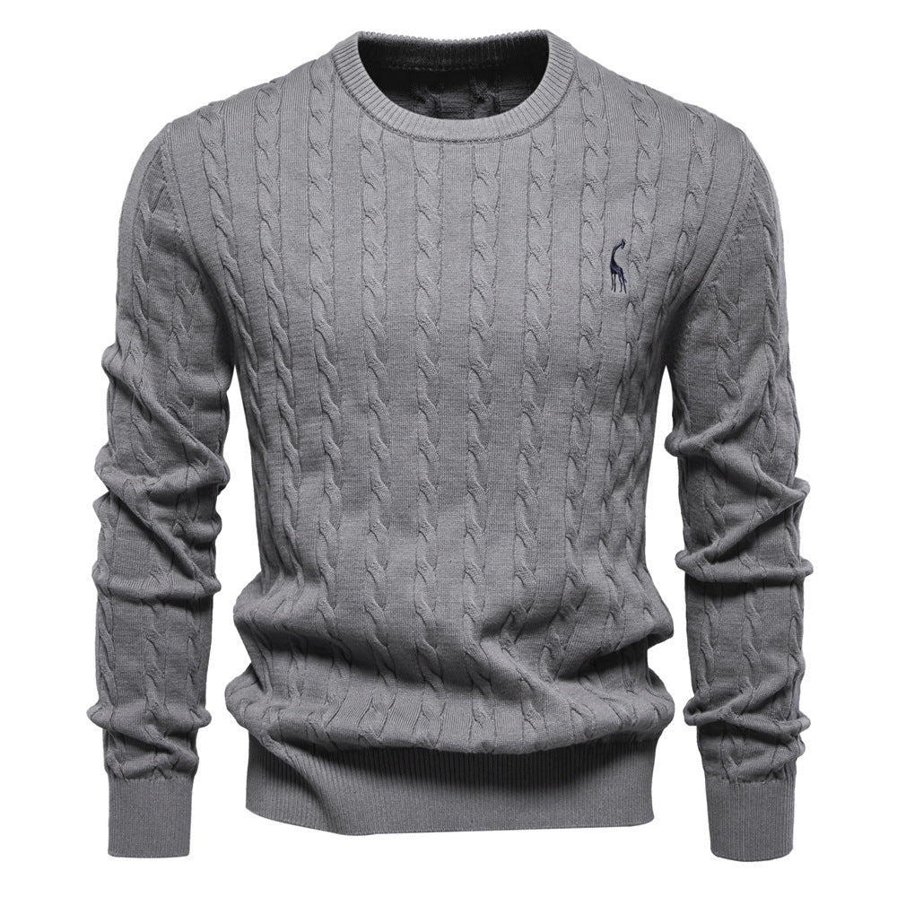 2026 Autumn And Winter New Cross-border Foreign Trade High Quality Men's Sweater Pullover Fawn Embroidery Solid Color Sweater For Men