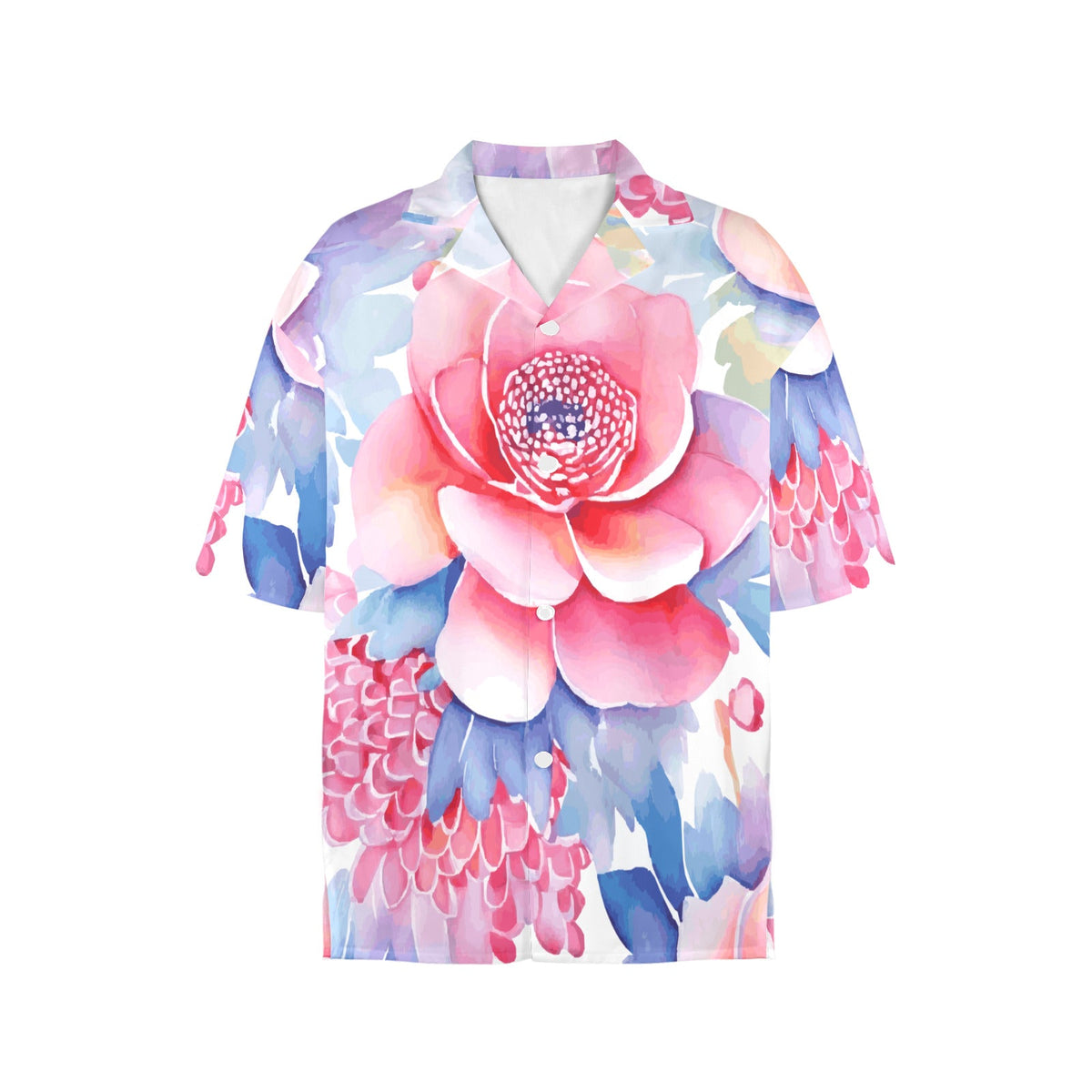 Pink and Blue Floral Pattern Women's All Over Print Hawaiian Shirt (Made in USA)