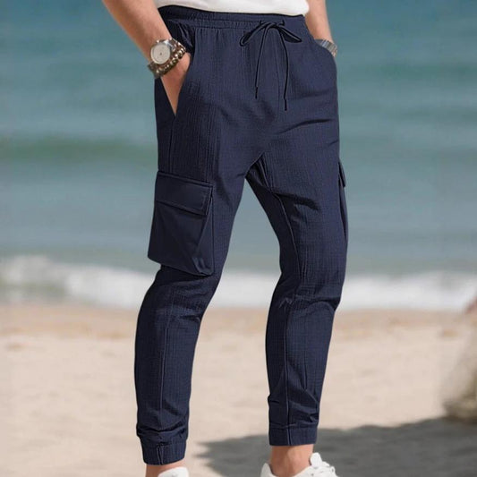 Pantalones multibolsillos modernos deportivos informales con cordón para hombre