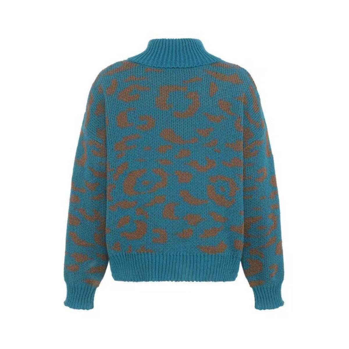 2026 New Women Leopard Print Knitted Sweater, Fall Winter Oversized Loose Turtleneck Pullover, Casual Warm Knit Top