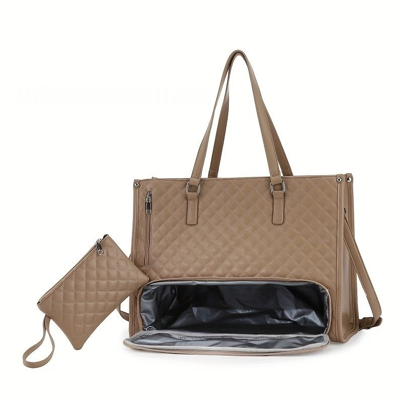 Unisex 2-in-1 Quilted Commuter Tote and Lunch Bag Handbag