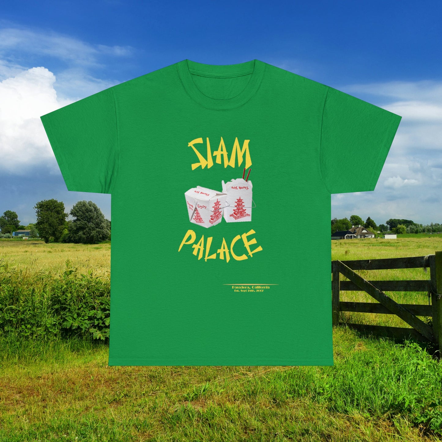 "DirkyThreadz Siam Palace T-Shirt - Bold Takeout Graphic Design in Black Cotton"
