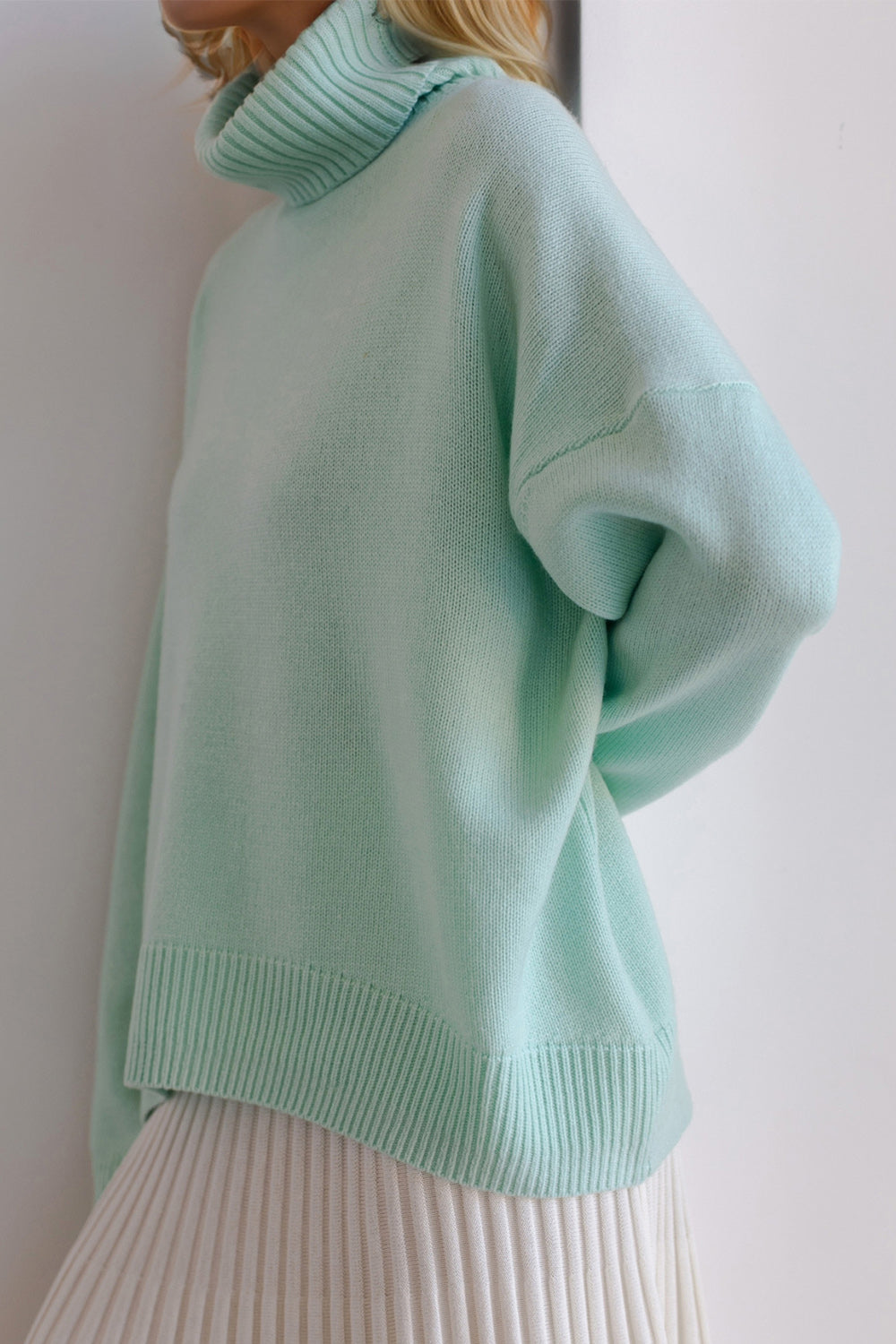 Back To School Sweater - Basic Bae Turtleneck Dropped Shoulder Long Sleeve Sweater