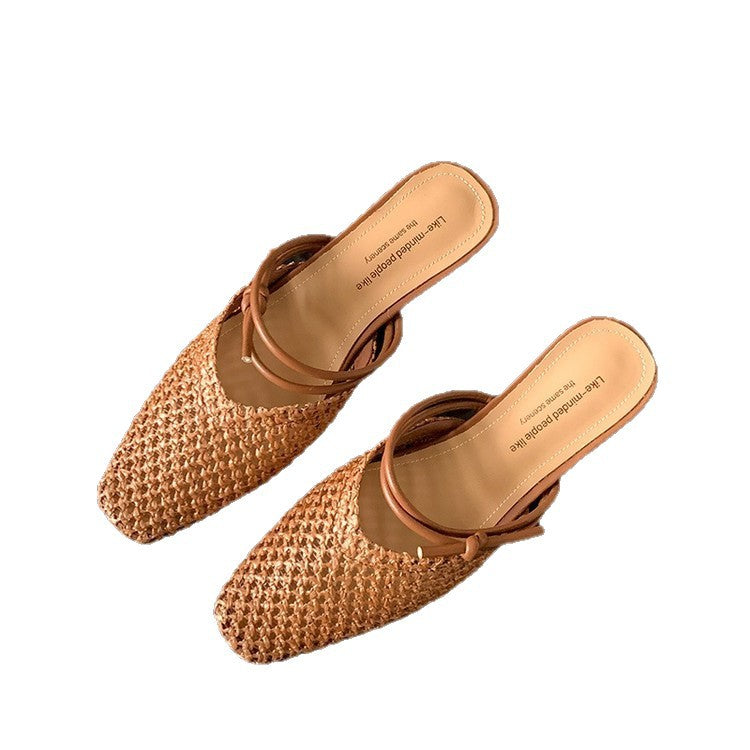 Women's French Fairy Style Woven Chunky Heels