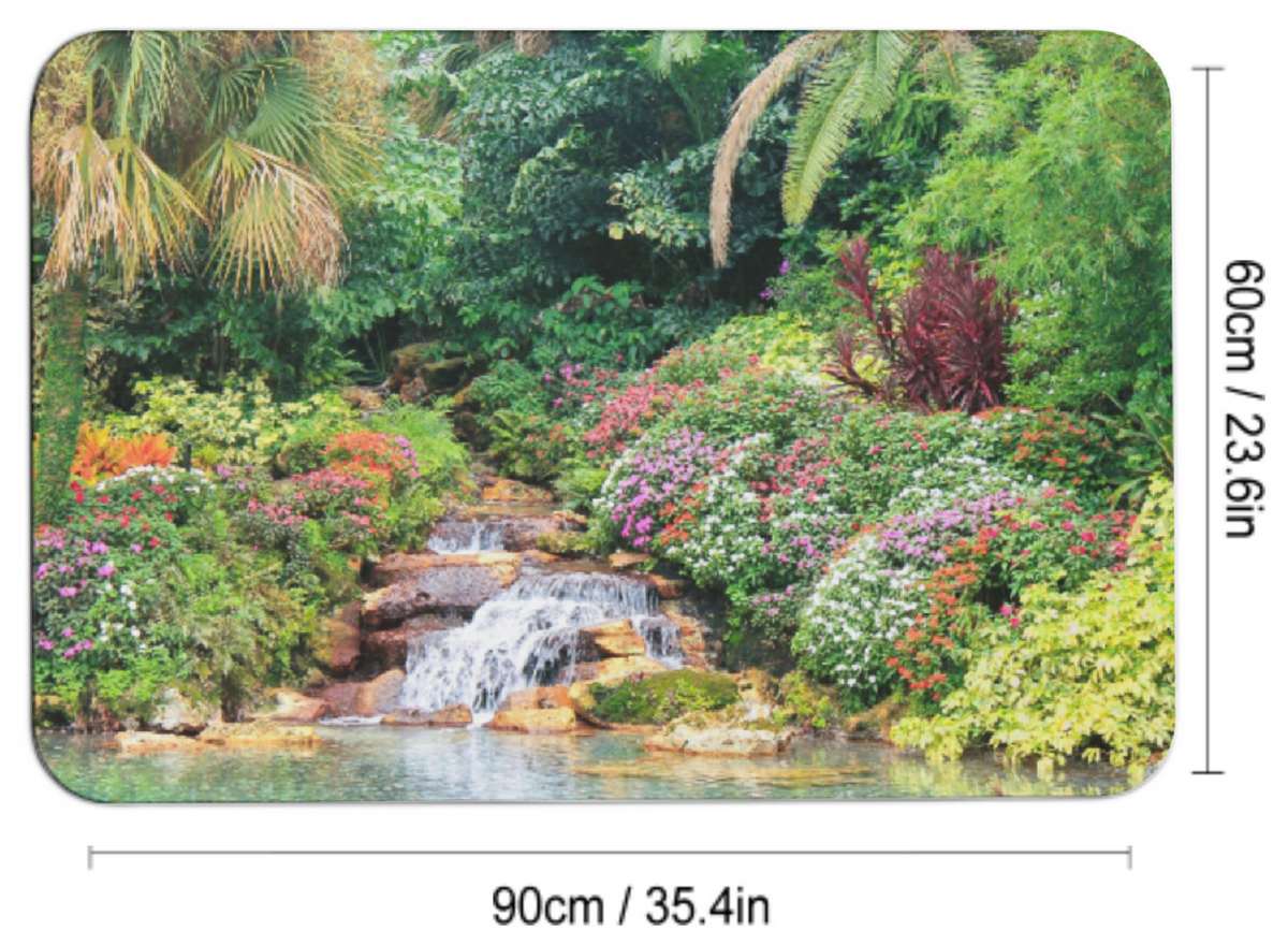Serene Tropical Garden and Waterfall Design Diatomaceous Earth Bath Mat | Ships from USA