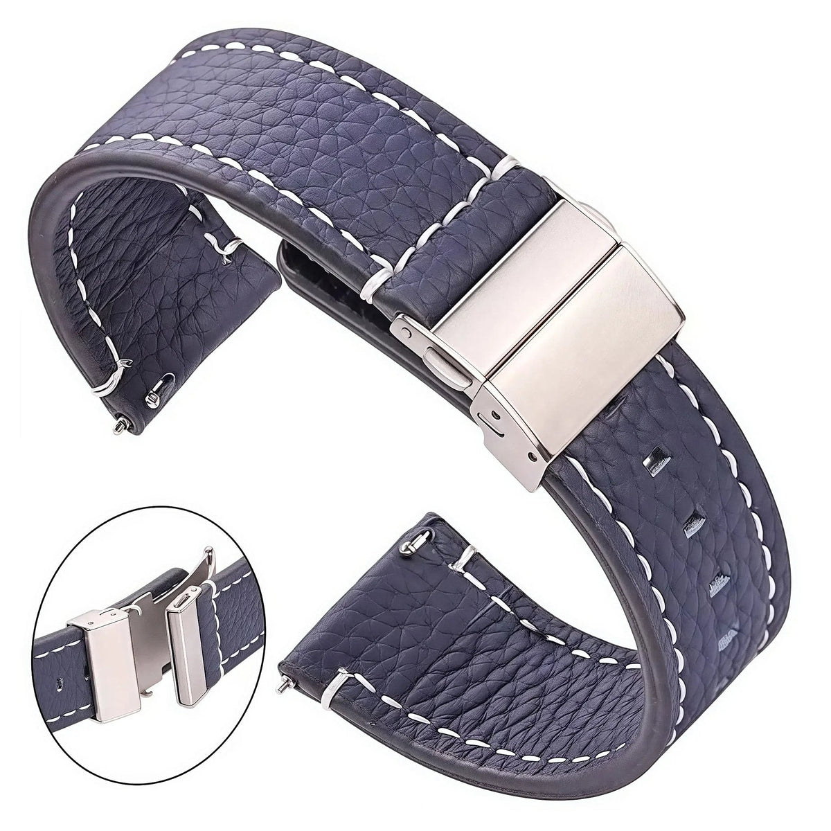 Amazfit Balance, GTR, GTS & Bip Pebbled Leather Band, Folding Clasp