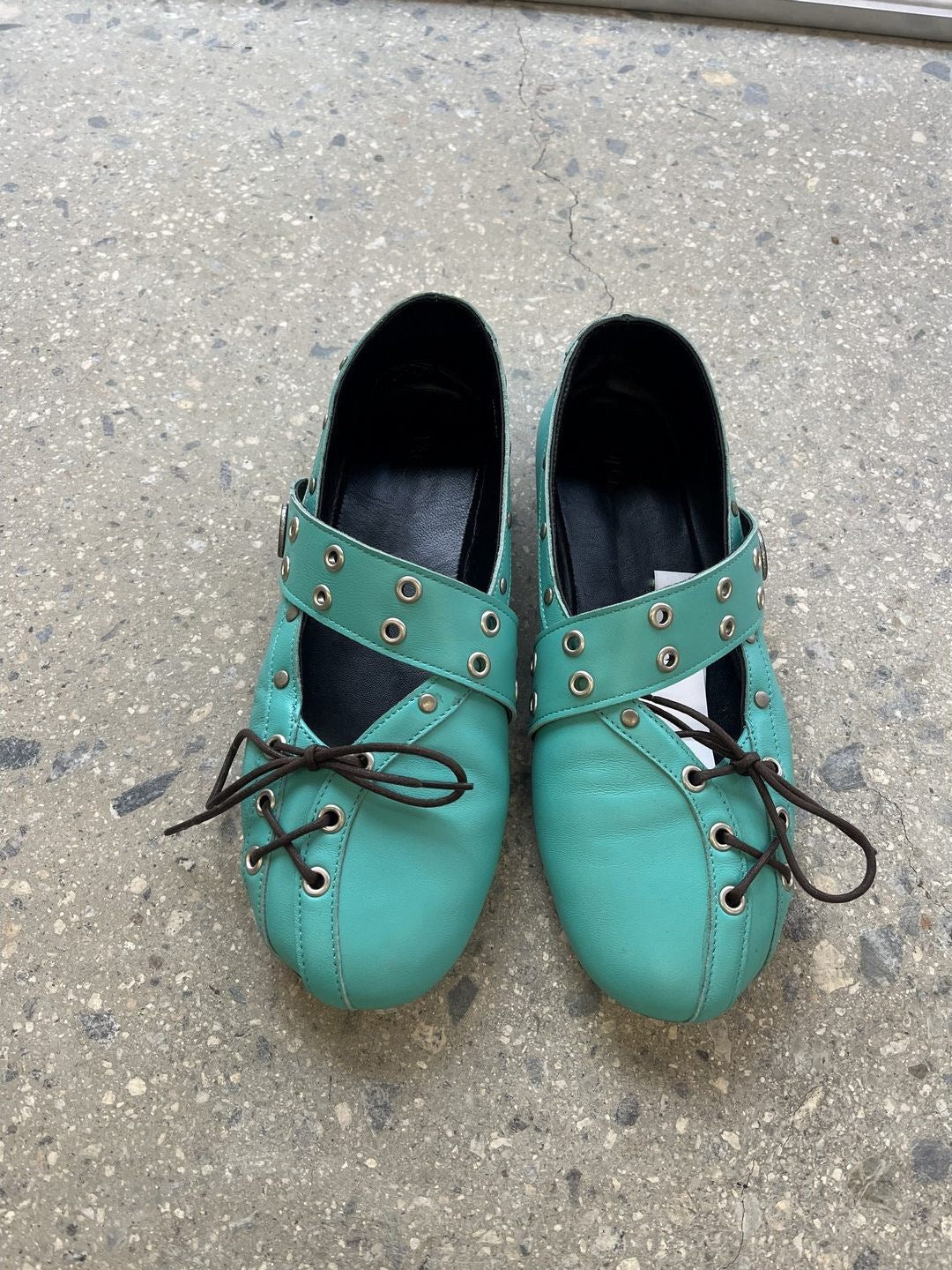 Rivet-strap Ballet Flats For Women Flat-soled Round-toe Mary Jane Leather Shoes