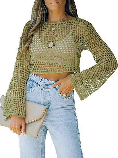 Long-sleeve Loose-fit Round-neck Hollow-out Sweater For Export