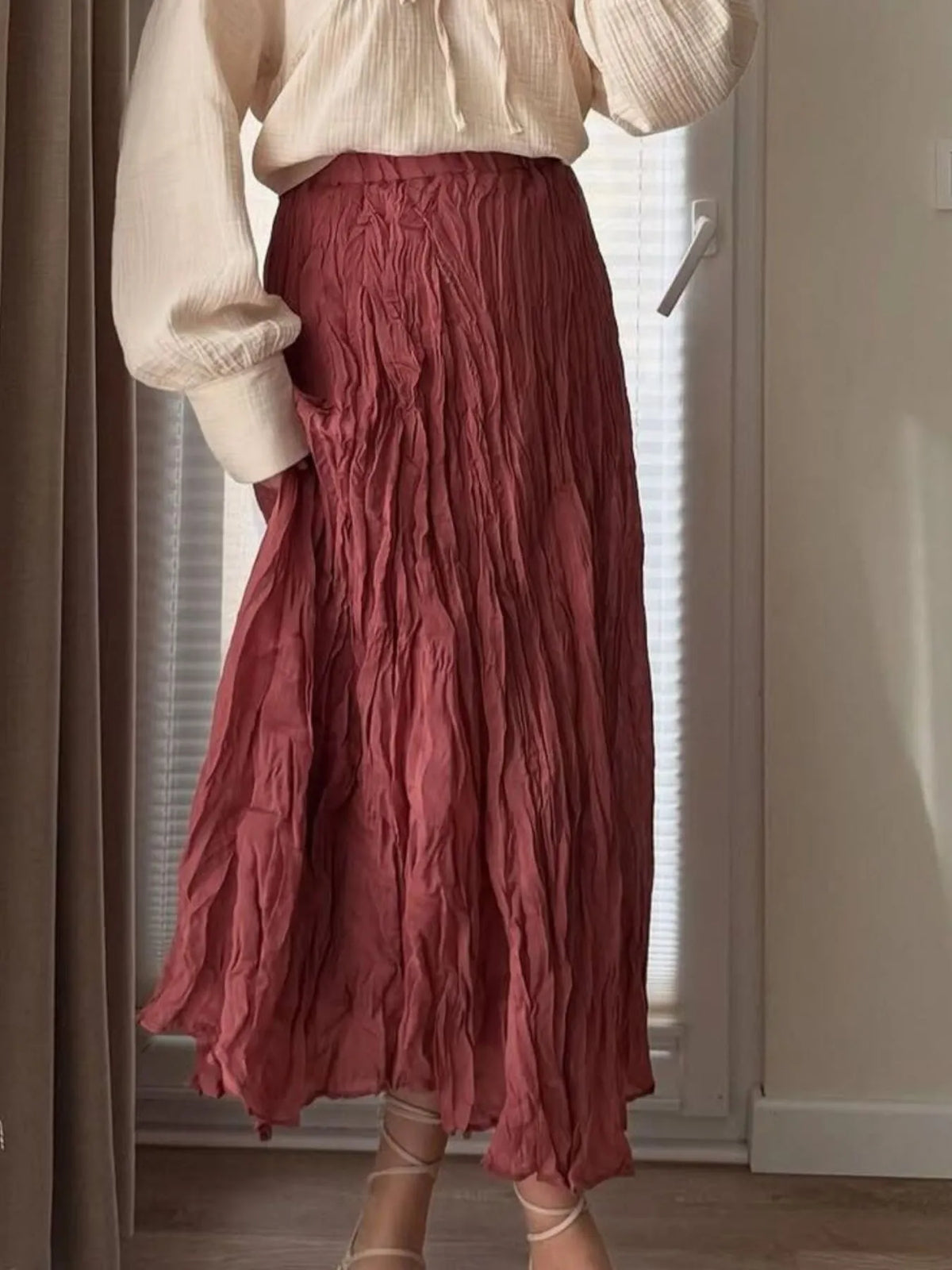 Ruched Elastic Waist Skirt