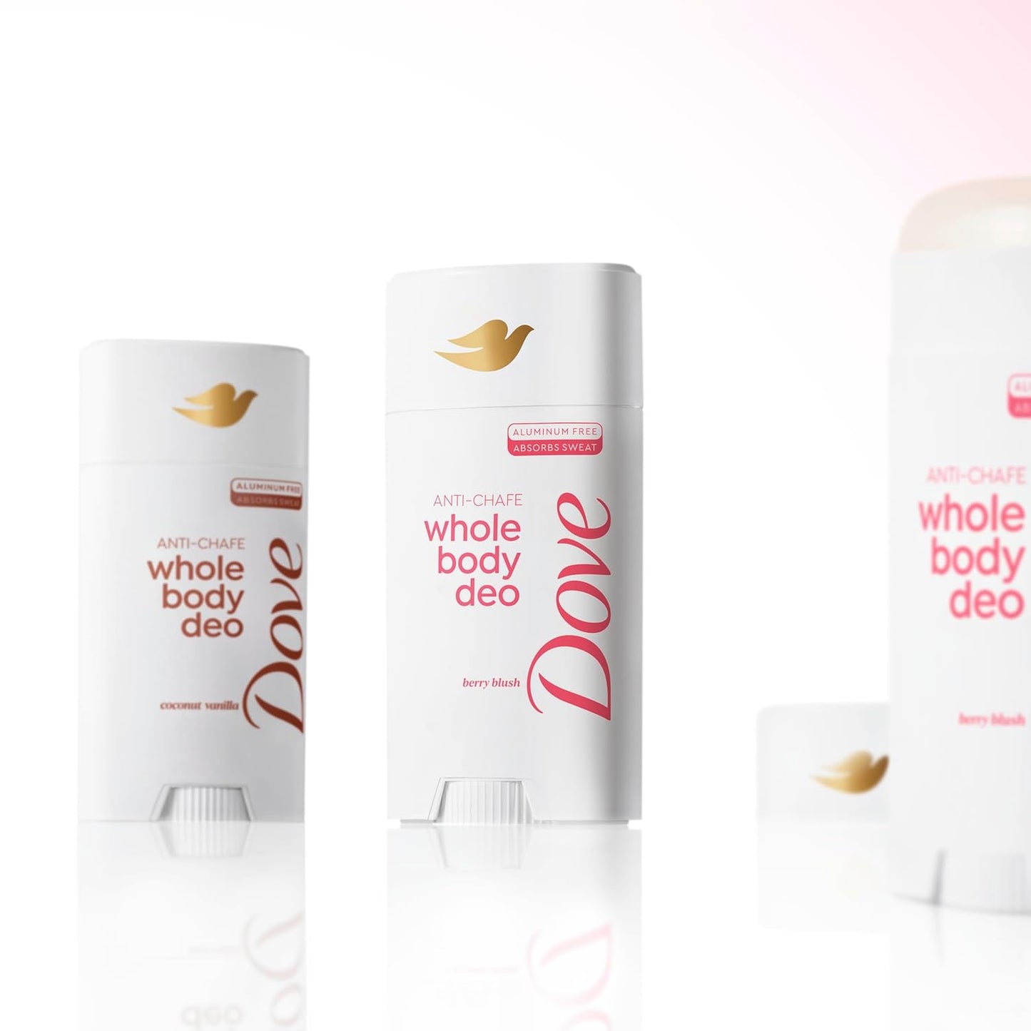 Dove Whole Body Deo Aluminum Free Anti-Chafe Deodorant Stick for Women Berry Blush 2.4 oz