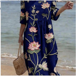 Women's Casual Printed Temperament Long Dress