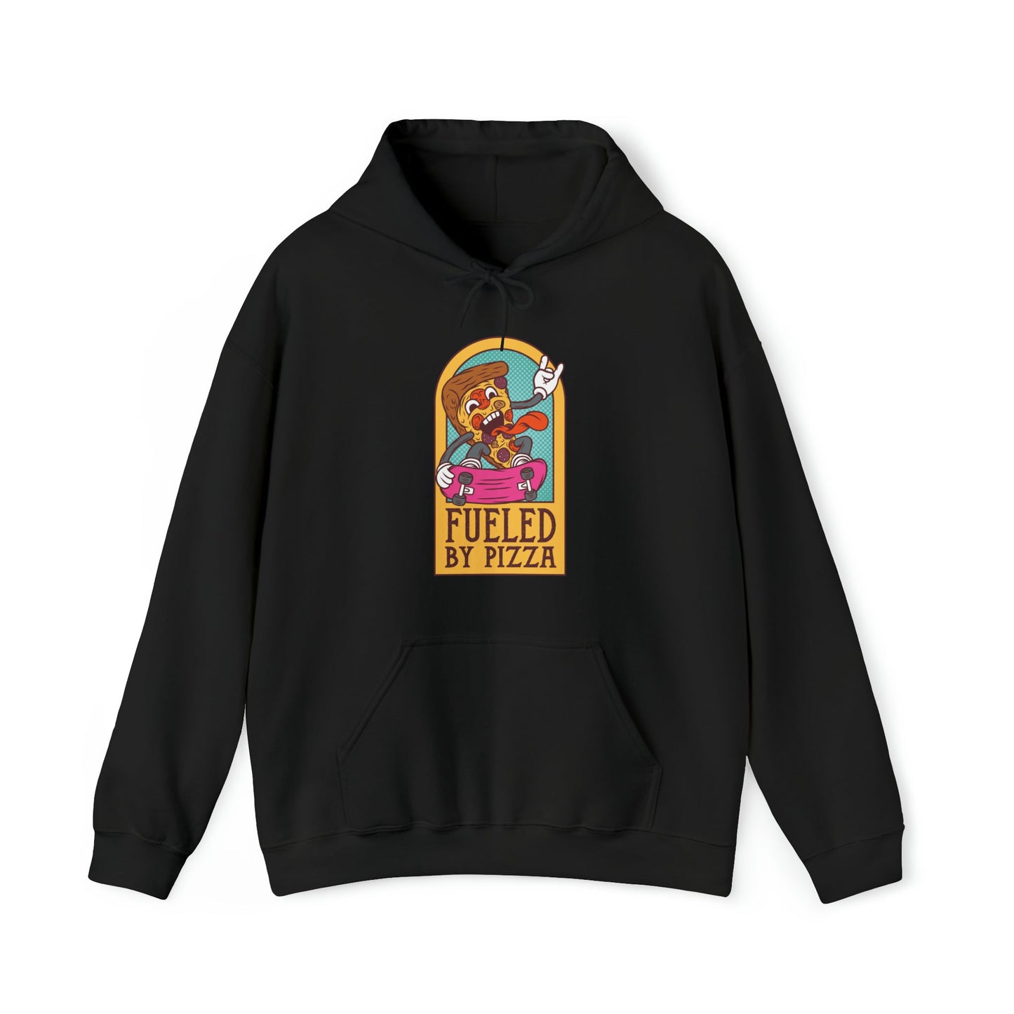 "Sudadera con capucha DirkyThreadz alimentada por pizza - Diseño gráfico divertido para amantes de la pizza"