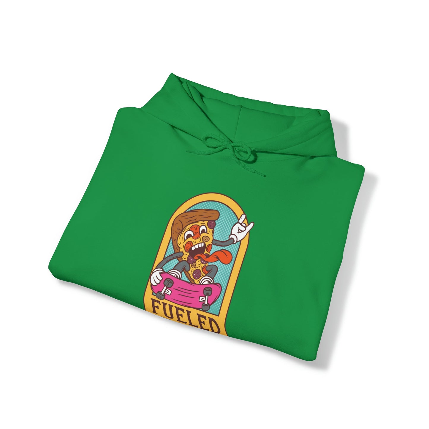 "Sudadera con capucha DirkyThreadz alimentada por pizza - Diseño gráfico divertido para amantes de la pizza"