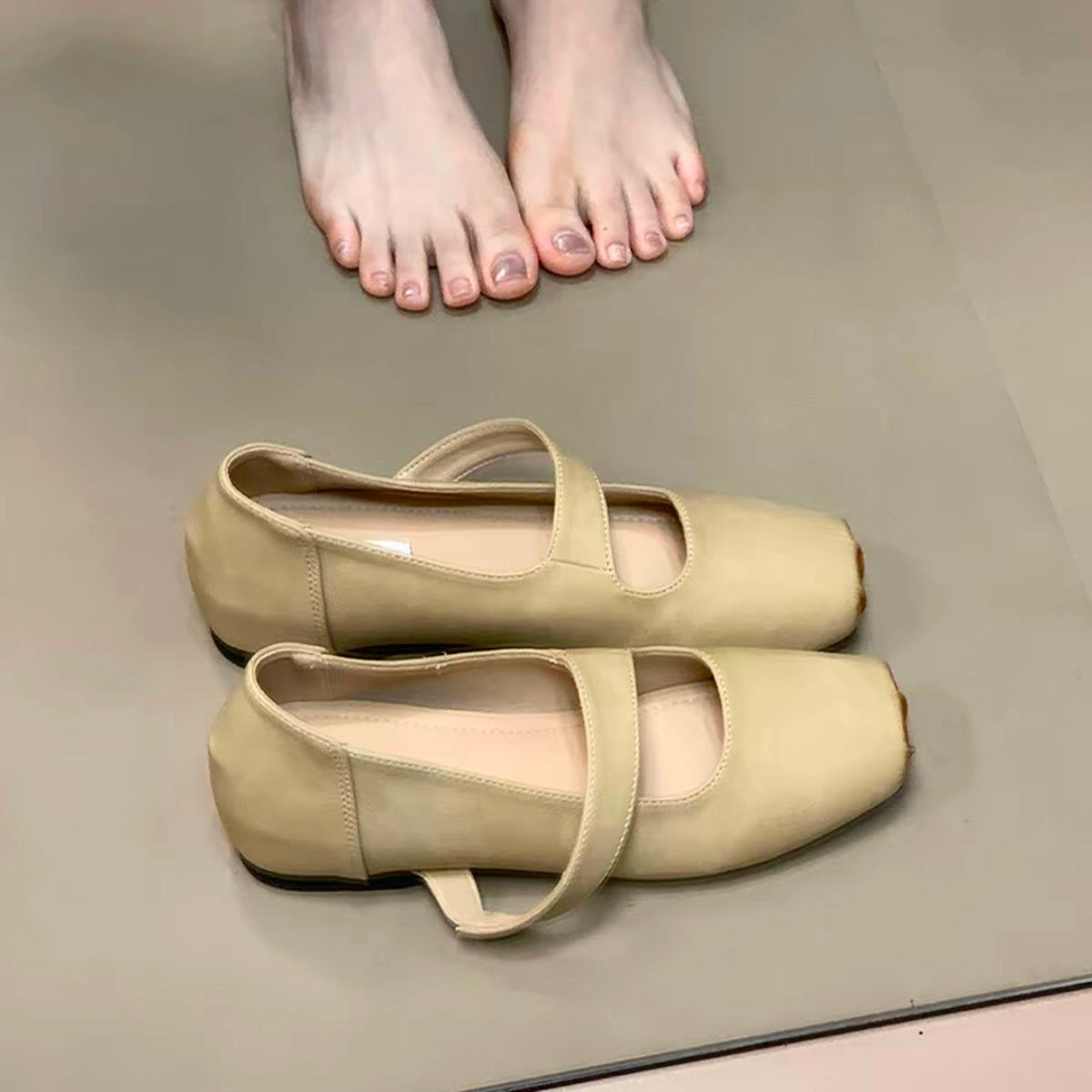 Women Split Toe Square Toe Mary Jane Flats, Single Strap Soft Faux Leather Minimalist Casual Daily Walking Shoes
