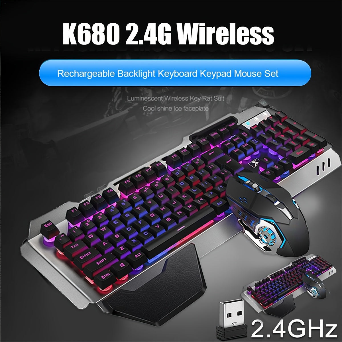 QZUKOY Gaming Keyboard And Mouse Set Wireless Rainbow Backlit Rechargeable Metal Panel Mechanical Feel Keyboard And Gaming Mouse For Gamer Laptop PC