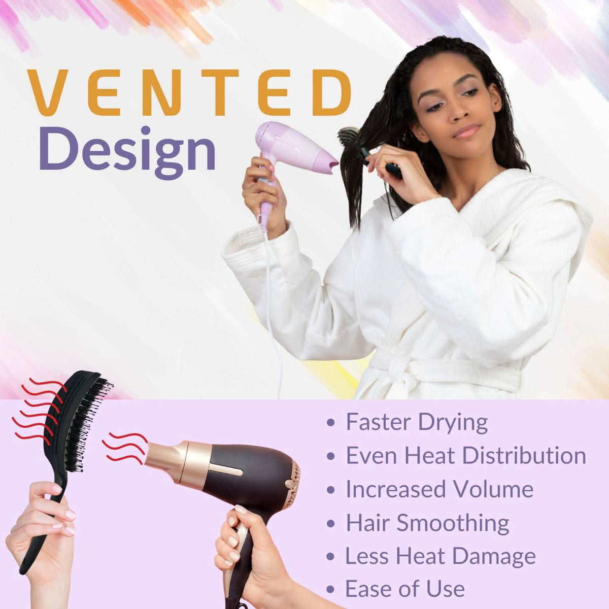 InatekPro Curved Vented Boar Bristle Large Detangler Brush | Black