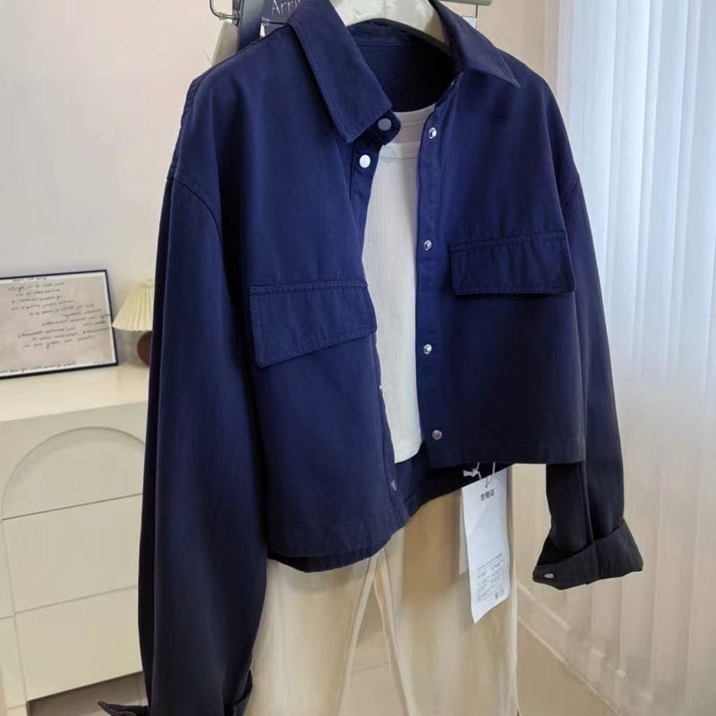 Turn Down Collar Loose Fit Jacket Top For Women