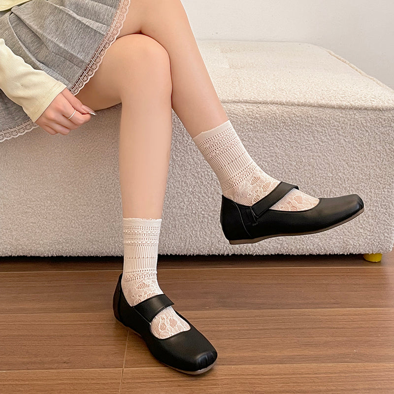 Women French Minimalist Single Strap Square Toe Mary Jane Flats, Adjustable Buckle Shiny Satin Soft Matte Leather Slip On Gentle Casual Daily Doll Loafer Shoes