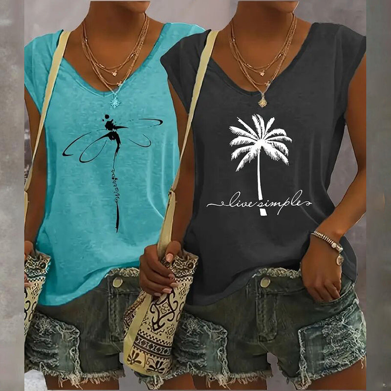 Paquete de 2 camisetas sin mangas con cuello en V para mujer – Camisetas de verano informales de ajuste holgado para la playa