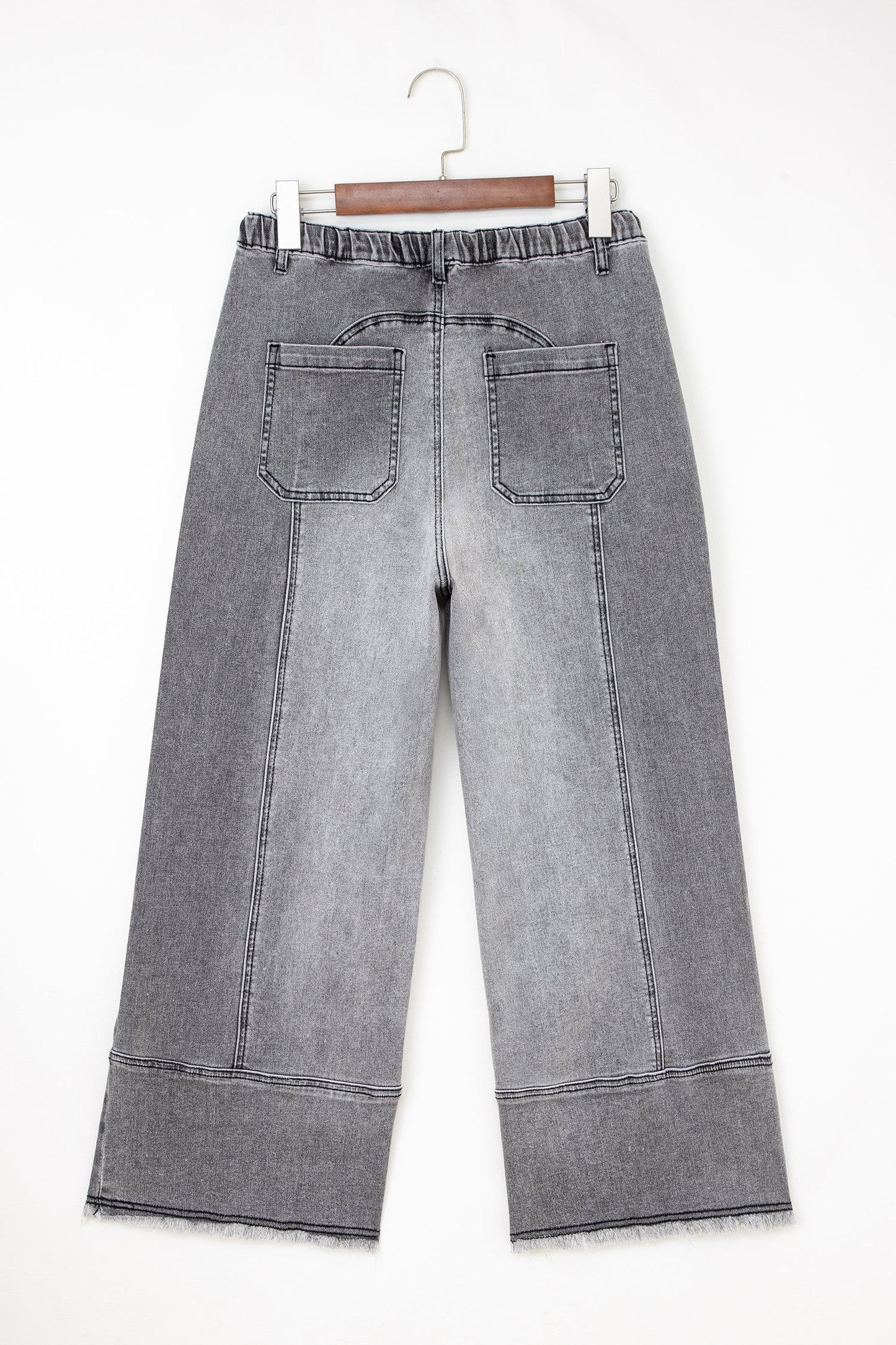 Pantalones vaqueros de pierna ancha con cordón azul de Prusia, detalle de costura y dobladillo sin rematar