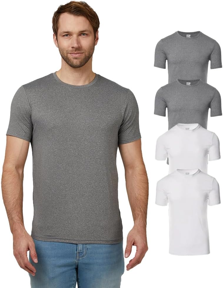 Camiseta de cuello redondo 32 Degrees para hombre, paquete de 4 | Antiolor | Secado rápido | Elástico en 4 direcciones