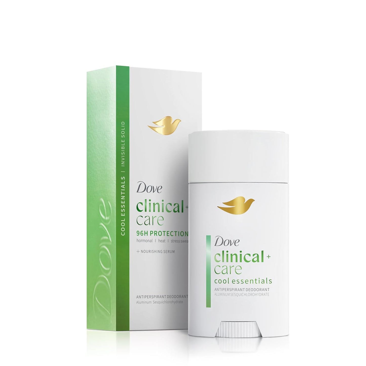 Dove Clinical + Care Antiperspirant Deodorant Invisible Solid Stick for Women Cool Essentials with Nourishing Serum 2.6 oz