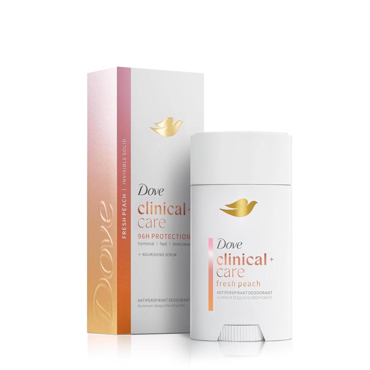 Dove Clinical + Care Antiperspirant Deodorant Invisible Solid Stick for Women Fresh Peach with Nourishing Serum 2.6 oz