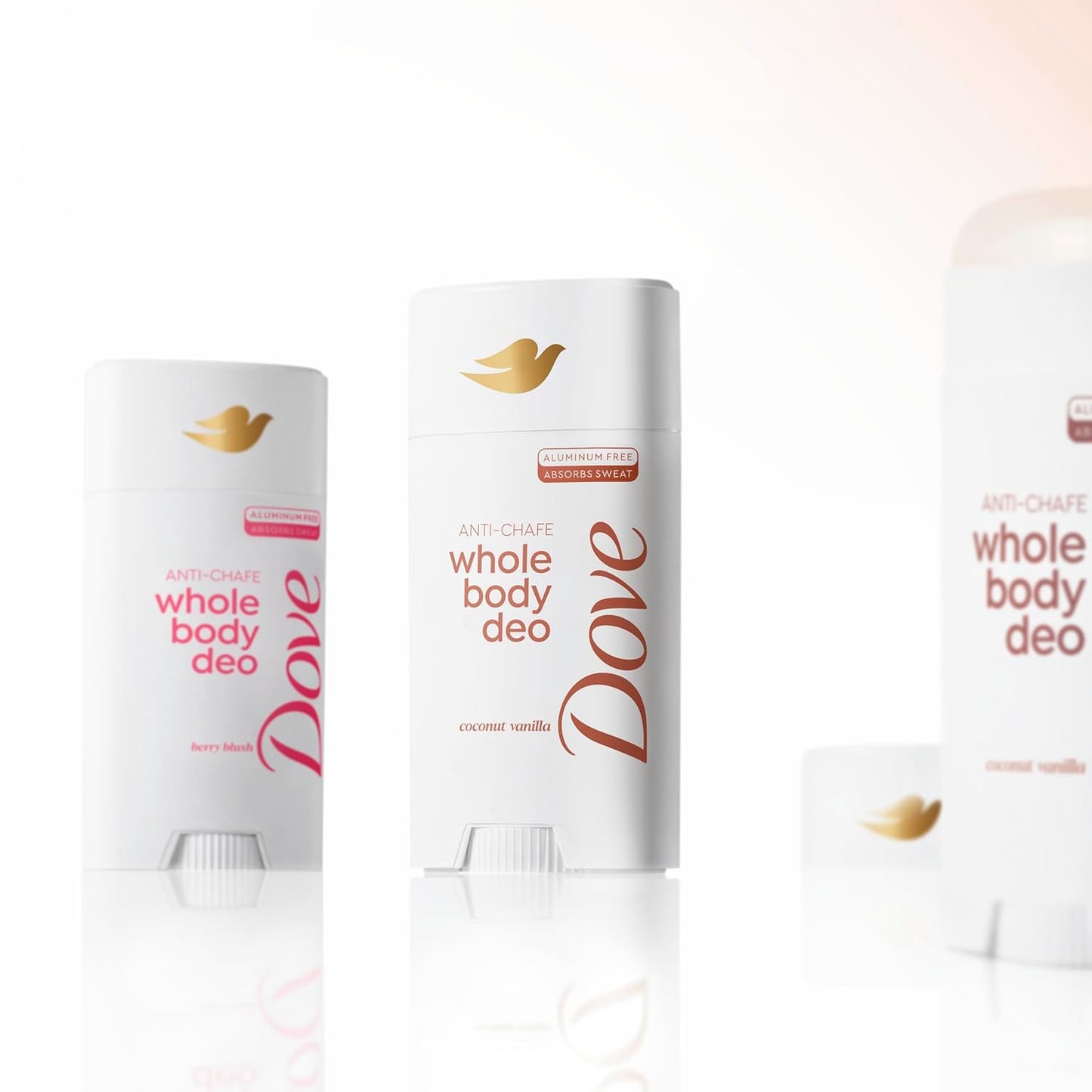 Dove Whole Body Deo Aluminum Free Anti-Chafe Deodorant Stick for Women Coconut Vanilla 2.4 oz