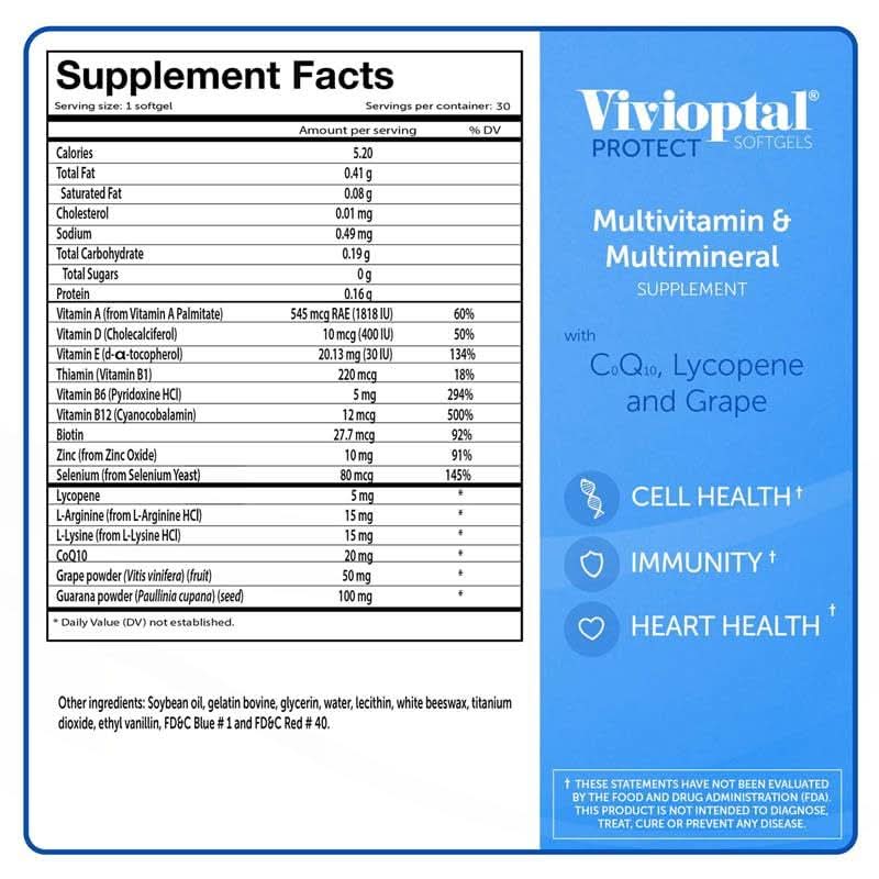 Vivioptal PROTECT For Men Multivitamin & Multimineral Supplement 30 Capsules