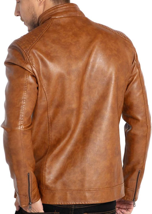 Chaqueta de cuero con cuello levantado para hombre 7DAY'S, de imitación, ligera, estilo motociclista