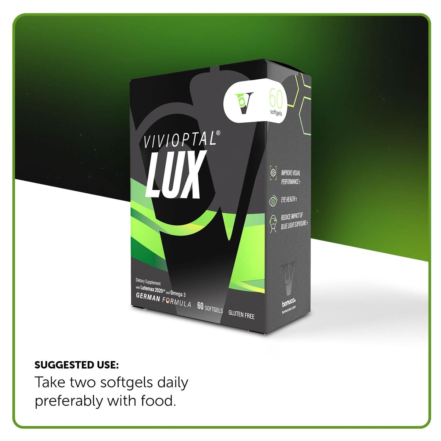 Vivioptal Lux 60 Softgels, Omega 3, Zinc, and Vitamin C & E, Multivitamin & Multimineral, Gluten Free, German Formula