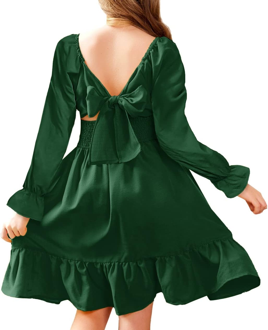 Arshiner Girls Dresses Long Sleeve Tie Back Fall Winter Off Shoulder Dress Kids Clothes