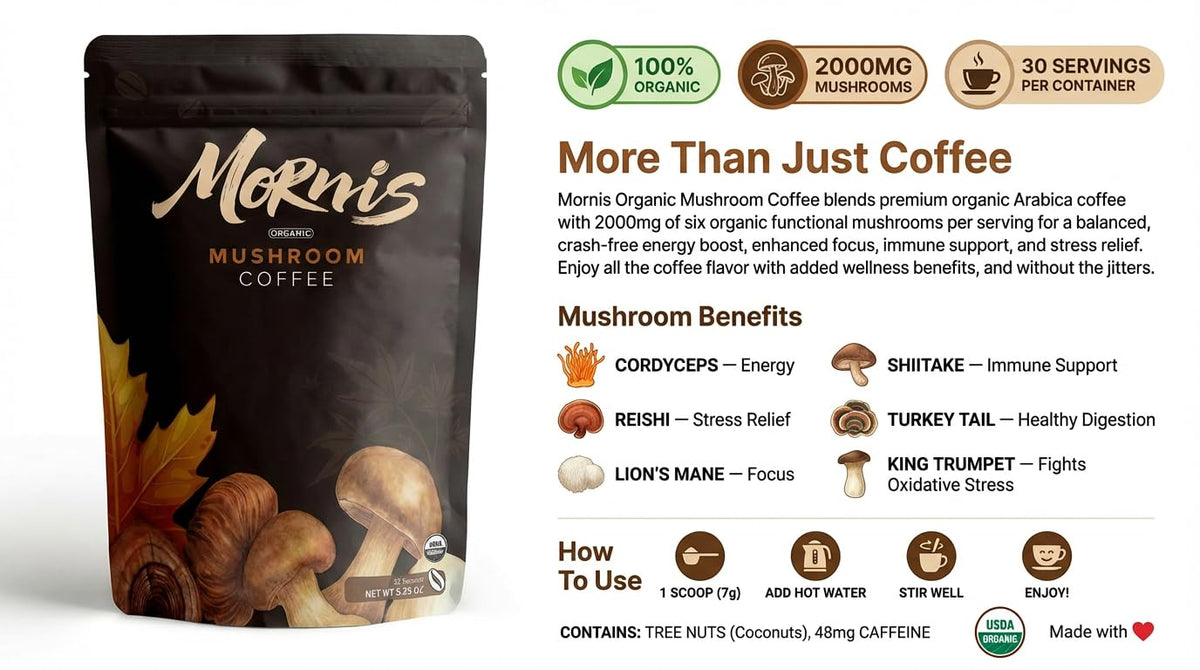 Organic Mushroom Coffee – Adaptogenic Blend for Energy, Focus & Mental Clarity